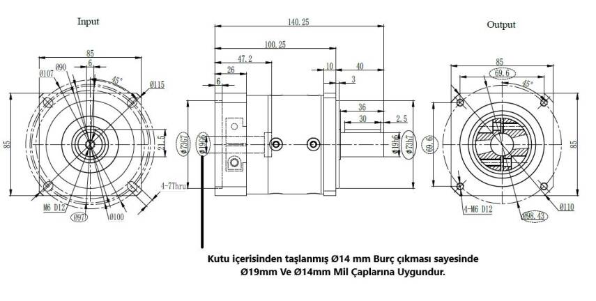80PLF5 Planet Redüktör 1/5 (12.7 mm Mil Çaplı Step Motorlar İçin) - 6