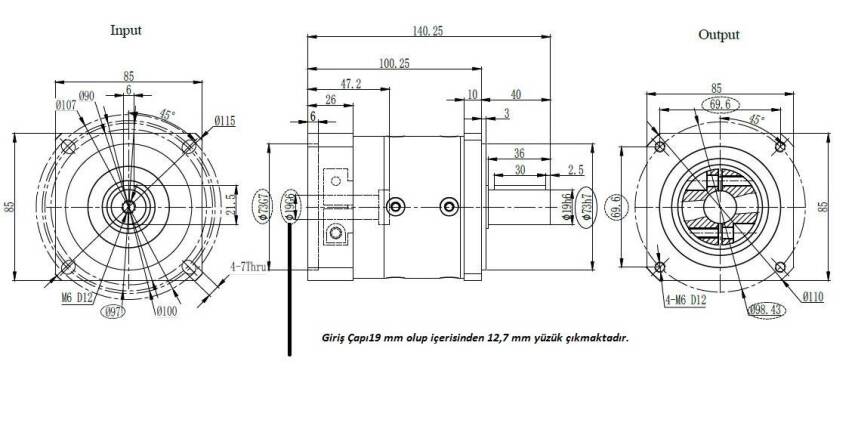 80PLF5 Planet Redüktör 1/5 (12.7 mm Mil Çaplı Step Motorlar İçin) - 5