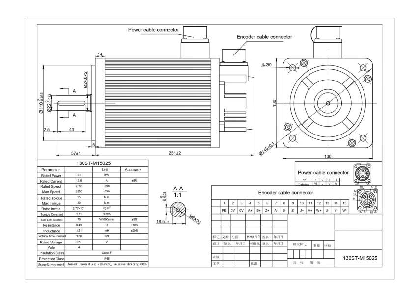 3.8KW Servo Motor Seti 130ST-M15025 T3a-L50F-RABF - 3