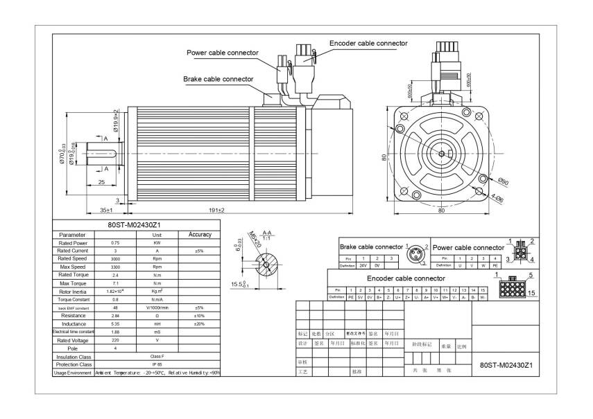 750 watt Firenli Servo Motor Seti 80ST-M02430Z1 T3L-L20F-RABN - 3