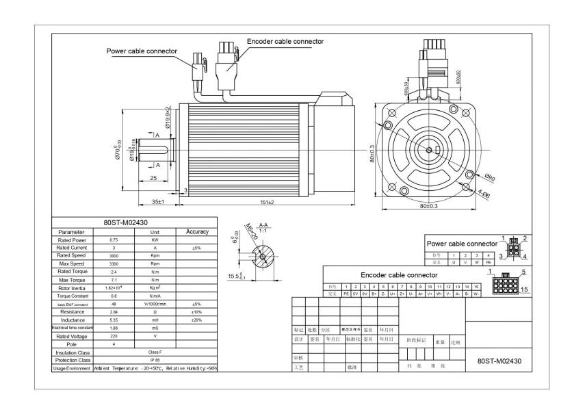 750 watt Servo Motor Seti 80ST-M02430 T3L-L20F-RABN - 3