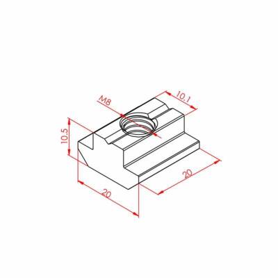 T Kanal Somunu M8 45X45 K10 - 2